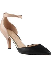 Heliette Ankle Strap Court Shoes, Black - predominant colour: black; occasions: evening, work, occasion; material: leather; heel height: mid; embellishment: buckles; ankle detail: ankle strap; heel: kitten; toe: pointed toe; style: courts; finish: plain; pattern: colourblock