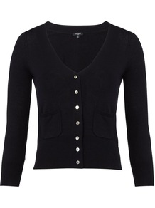 Women's Ellie Cardigan, Blue - neckline: low v-neck; pattern: plain; predominant colour: navy; occasions: casual, work; length: standard; style: standard; fibres: silk - mix; fit: slim fit; waist detail: fitted waist; sleeve length: 3/4 length; sleeve style: standard; texture group: knits/crochet; pattern type: knitted - other; pattern size: standard
