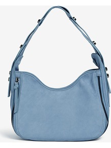 Pina Stud Detail Soft Shoulder Bag - predominant colour: denim; occasions: casual, work; style: shoulder; length: shoulder (tucks under arm); size: standard; material: leather; embellishment: studs, zips, buckles; pattern: plain; finish: plain