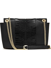 Willow Panel Detail Shoulder Bag - predominant colour: black; occasions: casual, evening, work; type of pattern: light; style: shoulder; length: shoulder (tucks under arm); size: standard; material: leather; pattern: animal print, plain; finish: plain; embellishment: chain/metal, corsage
