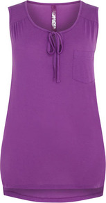 Purple Jersey Vest - sleeve style: wide vest straps; neckline: round neck; pattern: plain; bust detail: added detail/embellishment at bust, pocket detail at bust; length: below the bottom; style: vest top; predominant colour: purple; occasions: casual, holiday; fibres: polyester/polyamide - mix; fit: body skimming; back detail: longer hem at back than at front; sleeve length: sleeveless; pattern type: fabric; pattern size: standard; texture group: jersey - stretchy/drapey