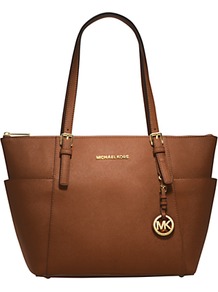 Jet Set Leather Tote Handbag - predominant colour: tan; occasions: casual, work; style: tote; length: shoulder (tucks under arm); size: standard; material: leather; pattern: plain; finish: plain