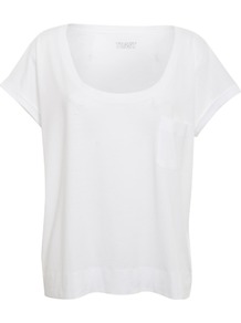 Draped T Shirt - pattern: plain; style: t-shirt; bust detail: pocket detail at bust; predominant colour: white; occasions: casual, work; length: standard; neckline: scoop; fibres: cotton - mix; fit: loose; sleeve length: short sleeve; sleeve style: standard; pattern type: fabric; pattern size: standard; texture group: jersey - stretchy/drapey