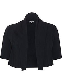 Knitted Bolero Cardigan - pattern: plain; neckline: shawl; style: bolero/shrug; length: cropped; predominant colour: black; occasions: evening, work, occasion; fibres: nylon - mix; fit: standard fit; sleeve length: short sleeve; sleeve style: standard; texture group: knits/crochet; pattern type: knitted - other; pattern size: standard