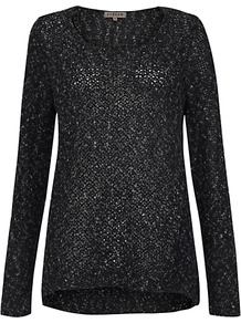 Flecked Swing Jumper - neckline: round neck; pattern: plain; style: standard; predominant colour: black; occasions: casual, evening, work; length: standard; fibres: cotton - mix; fit: standard fit; back detail: longer hem at back than at front; sleeve length: long sleeve; sleeve style: standard; texture group: knits/crochet; pattern type: knitted - big stitch; pattern size: standard