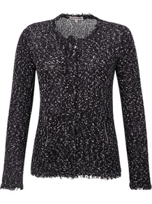 Flecked Zip Pocket Cardigan - neckline: round neck; pattern: herringbone/tweed; predominant colour: black; occasions: casual, evening, work; length: standard; style: standard; fibres: cotton - mix; fit: slim fit; sleeve length: long sleeve; sleeve style: standard; texture group: knits/crochet; pattern type: knitted - big stitch; pattern size: small & busy