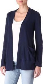 Light Jersey Cardigan - pattern: plain; hip detail: side pockets at hip; length: below the bottom; neckline: collarless open; style: open front; predominant colour: navy; occasions: casual, work; fibres: cotton - mix; fit: loose; sleeve length: long sleeve; sleeve style: standard; pattern type: fabric; pattern size: standard; texture group: jersey - stretchy/drapey