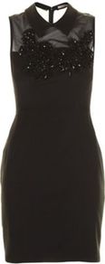 Black Marni Dress - style: shift; fit: tailored/fitted; pattern: plain; sleeve style: sleeveless; bust detail: added detail/embellishment at bust; waist detail: fitted waist; shoulder detail: contrast pattern/fabric at shoulder; back detail: contrast pattern/fabric at back; predominant colour: black; occasions: evening, occasion; length: just above the knee; fibres: polyester/polyamide - mix; neckline: no opening/shirt collar/peter pan; sleeve length: sleeveless; texture group: structured shiny - satin/tafetta/silk etc.; pattern type: fabric; pattern size: standard; embellishment: beading