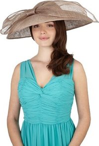 Mega Disc & Big Bow Spotted Hat - predominant colour: camel; occasions: evening, occasion; type of pattern: standard; style: wide brimmed; size: large; material: sinamay; embellishment: bow; pattern: plain