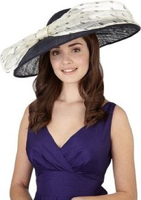Mega Disc & Big Bow Spotted Hat - predominant colour: navy; occasions: occasion; type of pattern: large; style: wide brimmed; size: large; material: sinamay; embellishment: bow; pattern: polka dot