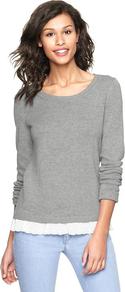 Eyelet Trim Sweater - neckline: round neck; pattern: plain; style: standard; predominant colour: light grey; occasions: casual, work; length: standard; fibres: cotton - mix; fit: standard fit; sleeve length: long sleeve; sleeve style: standard; texture group: knits/crochet; pattern type: knitted - fine stitch; pattern size: small & light