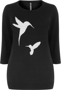 Black Motif Jumper - neckline: round neck; pattern: plain, patterned/print; length: below the bottom; style: standard; predominant colour: black; occasions: casual, work; fibres: acrylic - 100%; fit: loose; sleeve length: 3/4 length; sleeve style: standard; texture group: knits/crochet; pattern type: fabric; pattern size: standard