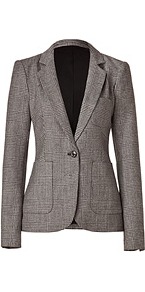 Black/Beige Wool Glen Plaid Charlie Blazer - pattern: plain; style: single breasted blazer; hip detail: front pockets at hip; fit: slim fit; collar: standard lapel/rever collar; predominant colour: mid grey; occasions: casual, evening, work; length: standard; fibres: wool - 100%; waist detail: fitted waist; back detail: back vent/flap at back; sleeve length: long sleeve; sleeve style: standard; collar break: low/open; pattern type: fabric; pattern size: standard; texture group: woven light midweight