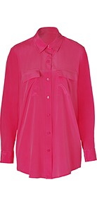 Fuchsia Roll Sleeve Silk Blouse - neckline: shirt collar/peter pan/zip with opening; sleeve style: dolman/batwing; pattern: plain; length: below the bottom; style: shirt; bust detail: pocket detail at bust; predominant colour: hot pink; occasions: casual, evening, work; fibres: silk - mix; fit: loose; back detail: longer hem at back than at front; sleeve length: long sleeve; texture group: crepes; pattern type: fabric; pattern size: standard