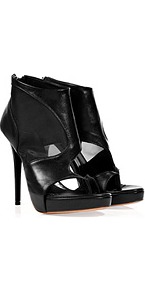 Black Leather Cuff Sandals - predominant colour: black; occasions: casual, evening, occasion; material: leather; embellishment: zips; heel: platform; toe: toe thongs; style: strappy; finish: plain; pattern: plain; heel height: very high
