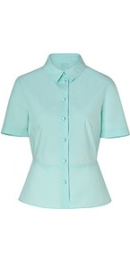 Mint Cotton Shirt - neckline: shirt collar/peter pan/zip with opening; pattern: plain; style: shirt; waist detail: peplum waist detail; predominant colour: pistachio; occasions: casual, evening, work; length: standard; fibres: cotton - 100%; fit: tailored/fitted; sleeve length: short sleeve; sleeve style: standard; texture group: cotton feel fabrics; pattern type: fabric; pattern size: standard