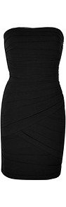 Black Ruched Strapless Dress - neckline: strapless (straight/sweetheart); pattern: plain; sleeve style: strapless; style: bodycon; waist detail: fitted waist; bust detail: ruching/gathering/draping/layers/pintuck pleats at bust; predominant colour: black; occasions: evening, occasion; length: just above the knee; fit: body skimming; hip detail: structured pleats at hip; sleeve length: sleeveless; pattern type: fabric; texture group: other - clingy; fibres: viscose/rayon - mix