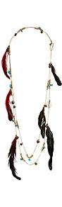 Multicolor Feather Shell Tribal Necklace - predominant colour: gold; occasions: casual, holiday; style: multistrand; length: long; size: standard; material: chain/metal; finish: metallic; embellishment: feathers