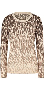 Beige Multi Silk Cashmere Knit Top - neckline: round neck; style: standard; predominant colour: stone; occasions: casual, evening, work; length: standard; fibres: silk - mix; fit: standard fit; sleeve length: long sleeve; sleeve style: standard; texture group: knits/crochet; pattern type: knitted - other; pattern size: standard; pattern: animal print, patterned/print