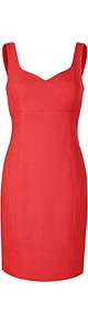 Passion Fruit Textured Linen Blend Sheath Dress - style: shift; sleeve style: standard vest straps/shoulder straps; fit: tailored/fitted; pattern: plain; waist detail: fitted waist; neckline: sweetheart; predominant colour: true red; occasions: evening, work, occasion; length: just above the knee; fibres: linen - mix; sleeve length: sleeveless; texture group: linen; trends: glamorous day shifts; pattern type: fabric; pattern size: standard