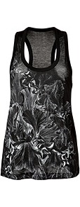 Jet Black Printed Tank Top - sleeve style: sleeveless; style: vest top; back detail: racer back/sports back; predominant colour: black; occasions: casual, evening, holiday; length: standard; neckline: scoop; fibres: polyester/polyamide - 100%; fit: straight cut; sleeve length: sleeveless; pattern type: fabric; pattern size: standard; pattern: patterned/print; texture group: jersey - stretchy/drapey
