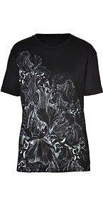 Jet Black Printed T Shirt - neckline: round neck; style: t-shirt; predominant colour: black; occasions: casual, evening, work; length: standard; fibres: polyester/polyamide - 100%; fit: straight cut; sleeve length: short sleeve; sleeve style: standard; pattern type: fabric; pattern size: standard; pattern: florals, patterned/print; texture group: jersey - stretchy/drapey