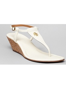 Thong Demi Wedge Sandals Britton - predominant colour: white; occasions: casual, evening, work, holiday; material: leather; heel height: mid; embellishment: buckles, chain/metal; ankle detail: ankle strap; heel: wedge; toe: toe thongs; style: flip flops / toe post; finish: plain; pattern: plain