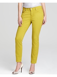 Skinny Ankle Jeans - style: skinny leg; length: standard; pattern: plain; pocket detail: traditional 5 pocket; waist: mid/regular rise; predominant colour: lime; occasions: casual; fibres: cotton - stretch; texture group: denim; pattern type: fabric; pattern size: standard