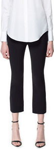 Studio Cropped Trousers - pattern: plain; pocket detail: small back pockets, pockets at the sides; waist: mid/regular rise; predominant colour: black; occasions: casual, evening, work; length: calf length; fibres: viscose/rayon - stretch; texture group: crepes; fit: slim leg; pattern type: fabric; pattern size: standard; style: standard