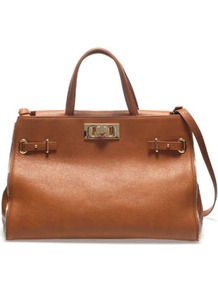 Office City Bag - predominant colour: tan; occasions: casual, work; style: tote; length: handle; size: standard; material: leather; pattern: plain; finish: plain; embellishment: buckles, chain/metal