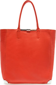 Leather Shopper - predominant colour: coral; occasions: casual, work; style: tote; length: handle; size: standard; material: leather; pattern: plain; finish: plain
