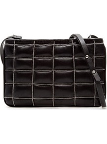 Quilted Messenger Bag With Chains - predominant colour: black; occasions: casual, evening; type of pattern: standard; style: shoulder; length: across body/long; size: small; material: faux leather; embellishment: quilted, chain/metal; pattern: plain; finish: plain