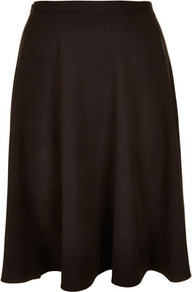 Black Milano Calf Skater Skirt - pattern: plain; fit: loose/voluminous; waist detail: fitted waist, narrow waistband; hip detail: fitted at hip, soft pleats at hip/draping at hip/flared at hip; waist: mid/regular rise; predominant colour: black; occasions: casual, evening, work; length: just above the knee; style: a-line; fibres: polyester/polyamide - stretch; trends: volume; pattern type: fabric; pattern size: standard; texture group: jersey - stretchy/drapey