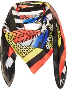 Geo Aztec Square Scarf - occasions: casual, work; predominant colour: multicoloured; type of pattern: heavy; style: square; size: standard; material: fabric; trends: statement prints, modern geometrics; pattern: patterned/print