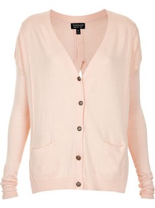 Knitted Split Back Cardi - neckline: low v-neck; predominant colour: blush; occasions: casual, work; length: standard; style: standard; fibres: polyester/polyamide - stretch; fit: loose; back detail: keyhole/peephole detail at back; sleeve length: long sleeve; sleeve style: standard; texture group: knits/crochet; pattern type: knitted - other; pattern size: standard
