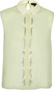 Sleeveless Embellished Top - sleeve style: sleeveless; bust detail: added detail/embellishment at bust; predominant colour: sage; occasions: casual, evening, work, occasion, holiday; length: standard; style: top; fibres: polyester/polyamide - 100%; fit: straight cut; neckline: no opening/shirt collar/peter pan; back detail: keyhole/peephole detail at back; sleeve length: sleeveless; texture group: sheer fabrics/chiffon/organza etc.; pattern type: fabric; pattern size: small & light; embellishment: beading
