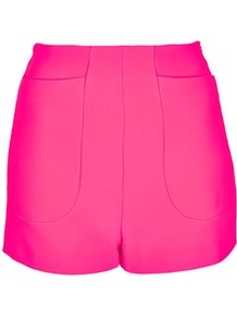 High Waist Jersey Shorts - pattern: plain; style: shorts; hip detail: front pockets at hip; waist: high rise; length: short shorts; predominant colour: hot pink; occasions: casual, evening, holiday; fibres: polyester/polyamide - mix; trends: sporty redux, fluorescent; fit: slim leg; pattern type: fabric; pattern size: standard; texture group: jersey - stretchy/drapey