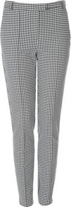 Tall Puppytooth Trousers - waist detail: fitted waist, narrow waistband; pocket detail: small back pockets; style: peg leg; pattern: herringbone/tweed, dogtooth; waist: mid/regular rise; predominant colour: black; occasions: casual, work; length: ankle length; fibres: cotton - mix; hip detail: fitted at hip (bottoms); trends: statement prints; fit: slim leg; pattern type: fabric; pattern size: small & busy; texture group: woven light midweight