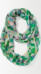 Geo Pastel Scarf - predominant colour: emerald green; occasions: casual, evening, work; type of pattern: standard; style: snood; size: large; material: silk; trends: modern geometrics; pattern: patterned/print