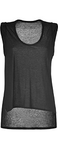 Black Tencel Top - neckline: round neck; pattern: plain; sleeve style: sleeveless; predominant colour: charcoal; occasions: casual; length: standard; style: top; fibres: polyester/polyamide - 100%; fit: loose; back detail: longer hem at back than at front; sleeve length: sleeveless; pattern type: fabric; pattern size: standard; texture group: jersey - stretchy/drapey