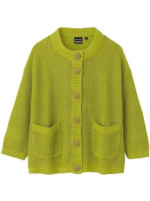 Women Dip Iliann Loeb Linen Crew Neck Cardigan 50 Light Green - neckline: round neck; pattern: plain; sleeve style: sleeveless; predominant colour: lime; occasions: casual; length: standard; style: standard; fibres: linen - 100%; fit: loose; sleeve length: 3/4 length; texture group: knits/crochet; pattern type: knitted - other