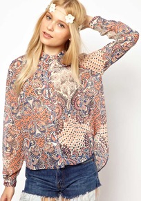 Chelsea Girl Paisley Print Shirt - neckline: shirt collar/peter pan/zip with opening; style: shirt; pattern: paisley; occasions: casual, holiday; length: standard; fibres: polyester/polyamide - 100%; fit: loose; predominant colour: multicoloured; sleeve length: long sleeve; sleeve style: standard; texture group: sheer fabrics/chiffon/organza etc.; pattern type: fabric; pattern size: big & busy