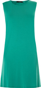 Fidato Dress - style: shift; neckline: round neck; pattern: plain; sleeve style: sleeveless; predominant colour: emerald green; occasions: casual, evening; length: just above the knee; fit: soft a-line; fibres: cotton - mix; sleeve length: sleeveless; pattern type: fabric; pattern size: standard; texture group: jersey - stretchy/drapey