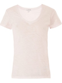 Sheer Slub T Shirt - neckline: v-neck; pattern: plain; style: t-shirt; predominant colour: blush; occasions: casual; length: standard; fibres: cotton - 100%; fit: loose; sleeve length: short sleeve; sleeve style: standard; pattern type: fabric; pattern size: standard; texture group: jersey - stretchy/drapey