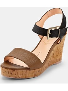 Breen Wedge Sandals, Tan - predominant colour: tan; occasions: casual, evening, work, holiday; material: leather; heel height: high; embellishment: buckles; ankle detail: ankle strap; heel: wedge; toe: open toe/peeptoe; style: standard; finish: patent; pattern: plain, two-tone, colourblock