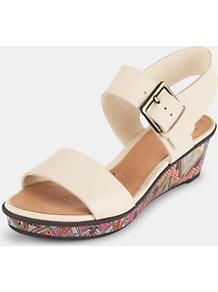 Rose Wedge Sandals, Black - predominant colour: blush; occasions: casual, work, holiday; material: leather; heel height: mid; embellishment: buckles; ankle detail: ankle strap; heel: wedge; toe: open toe/peeptoe; style: standard; trends: high impact florals; finish: plain; pattern: patterned/print, plain