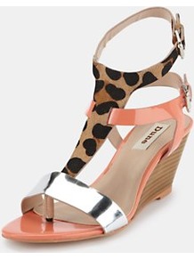 Multi Strap Toe Post Sandals - predominant colour: coral; occasions: evening, occasion, holiday; material: leather; heel height: high; embellishment: buckles; ankle detail: ankle strap; heel: wedge; toe: open toe/peeptoe; style: strappy; trends: sporty redux, metallics; finish: patent; pattern: animal print, colourblock
