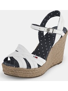 Lively Espadrille Wedge Sandals, White - predominant colour: white; occasions: casual, evening, holiday; material: faux leather; heel height: high; ankle detail: ankle strap; heel: wedge; toe: open toe/peeptoe; style: strappy; finish: plain; pattern: plain