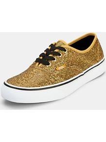 Authentic Plimsolls Gold, Gold - predominant colour: gold; occasions: casual, evening, holiday; material: fabric; heel height: flat; embellishment: glitter; toe: round toe; style: trainers; trends: metallics; finish: metallic; pattern: two-tone