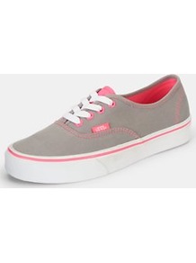 Authentic Plimsolls Grey/Pink, Grey - predominant colour: mid grey; occasions: casual, holiday; material: fabric; heel height: flat; toe: round toe; style: trainers; trends: sporty redux, fluorescent; finish: plain; pattern: two-tone